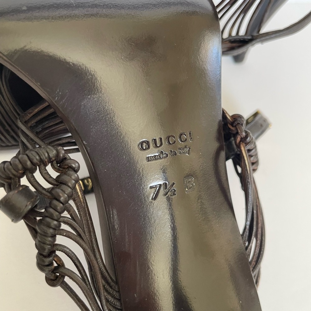 Authentic Vintage Brown Leather GUCCI High Heels Sandals Strapy 7.5 B - Picture 10 of 10